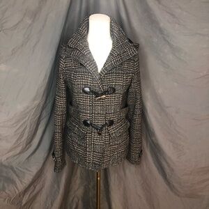 Wool Blend Black and Gray Women’s Plaid Jacket